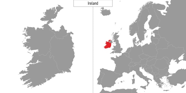 kaart van Ierland en locatie op de kaart van Europa Vectorillustratie