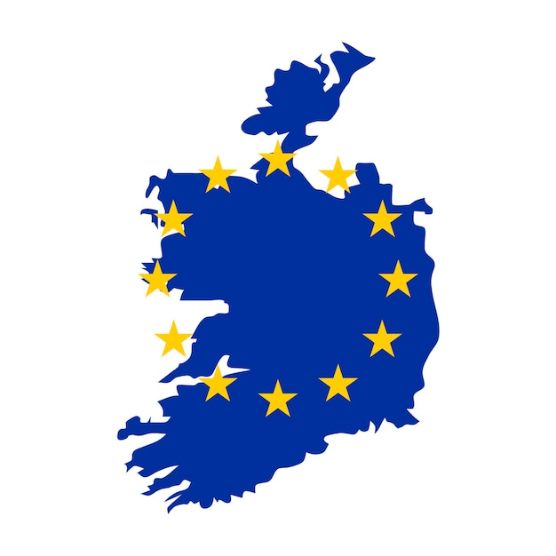 Kaart van Ierland met de vlag van de Europese Unie op een witte achtergrond