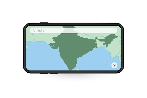 Kaart van india zoeken in smartphone-kaartapplicatie. kaart van india in mobiele telefoon.