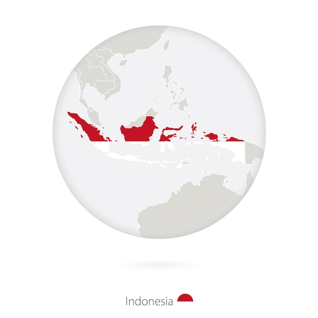 Kaart van Indonesië en nationale vlag in een cirkel Indonesië kaart contour met vlag Vector Illustratie