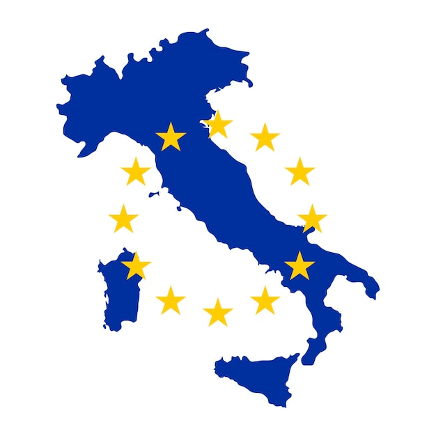 Kaart van Italië met de vlag van de Europese Unie op een witte achtergrond