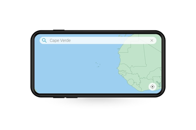 Kaart van kaapverdië zoeken in smartphone-kaartapplicatie. kaart van kaapverdië in mobiele telefoon.
