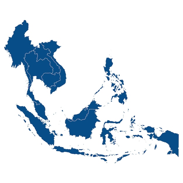 Kaart van landen in Zuidoost-Azië Kaart van Zuidoost'Azië in blauwe kleur