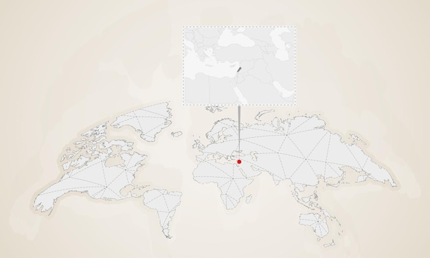 Kaart van libanon met buurlanden vastgemaakt op wereldkaart