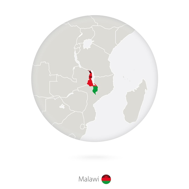 Kaart van malawi en nationale vlag in een cirkel malawi kaartcontour met vlag vectorillustratie