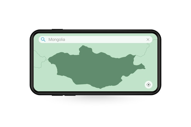 Kaart van Mongolië zoeken in smartphone-kaartapplicatie. Kaart van Mongolië in mobiele telefoon.