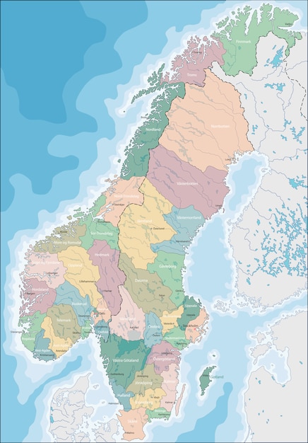 Kaart van Noorwegen en Zweden