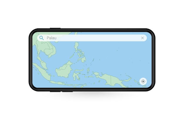 Kaart van palau zoeken in smartphone-kaartapplicatie. kaart van palau in mobiele telefoon.