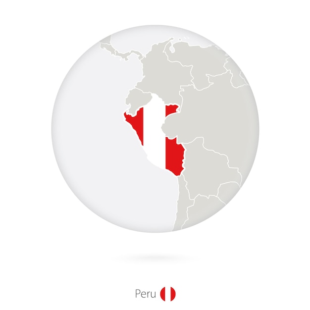 Kaart van Peru en nationale vlag in een cirkel Peru kaart contour met vlag Vector Illustratie