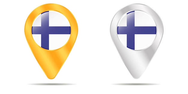 Kaart van pinnen met vlag van Finland. Op een witte achtergrond. vector illustratie