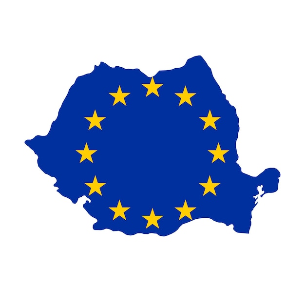 Kaart van Roemenië met de vlag van de Europese Unie op een witte achtergrond