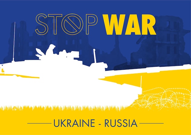 Kaart van Rusland en Oekraïne Bid voor Oekraïne vanuit Rusland met stopteken van oorlog