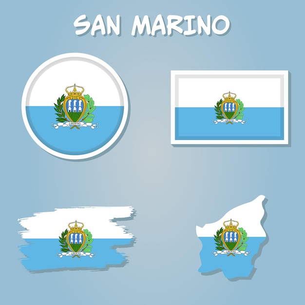 Kaart van San Marino met vlag geïsoleerd op blauwe achtergrond