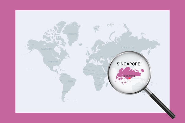 Kaart van Singapore op politieke wereldkaart met vergrootglas