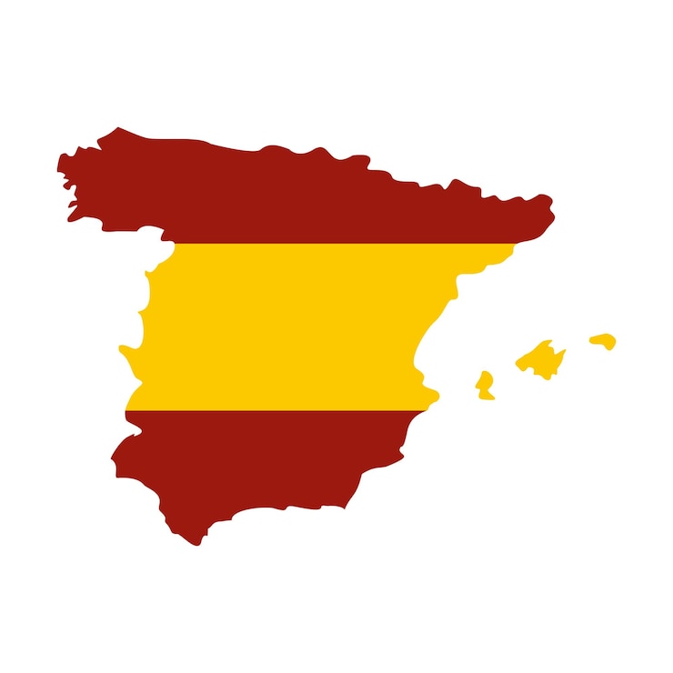 Vector kaart van spanje in spaanse vlagkleuren pictogram in vlakke stijl geïsoleerd op een witte achtergrond