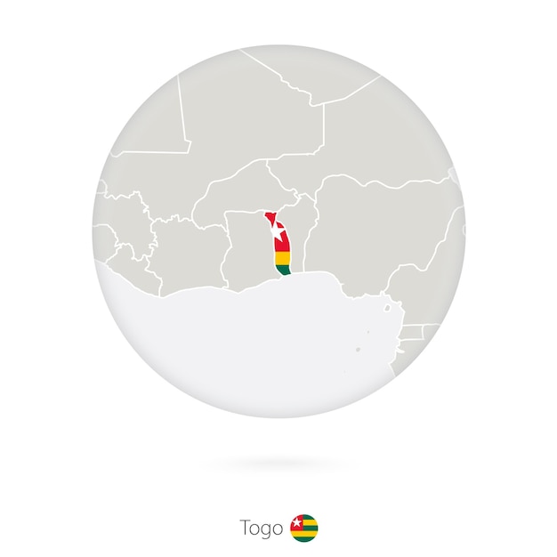 Kaart van Togo en nationale vlag in een cirkel Togo-kaartcontour met vlag Vectorillustratie