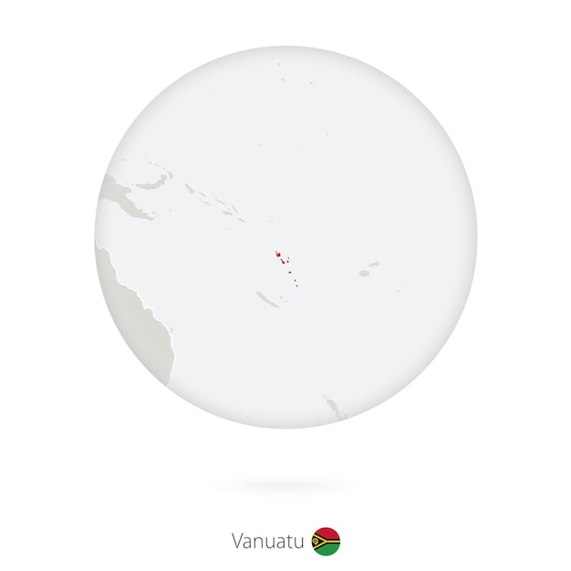 Kaart van Vanuatu en nationale vlag in een cirkel Vanuatu-kaartcontour met vlag Vectorillustratie