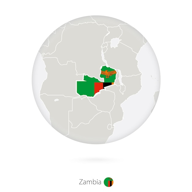 Kaart van Zambia en nationale vlag in een cirkel Zambia kaartcontour met vlag Vectorillustratie