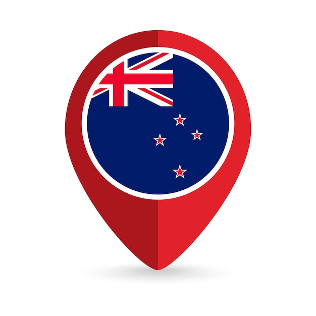 Kaartaanwijzer met de vlag van Nieuw-Zeeland Nieuw-Zeeland Vectorillustratie
