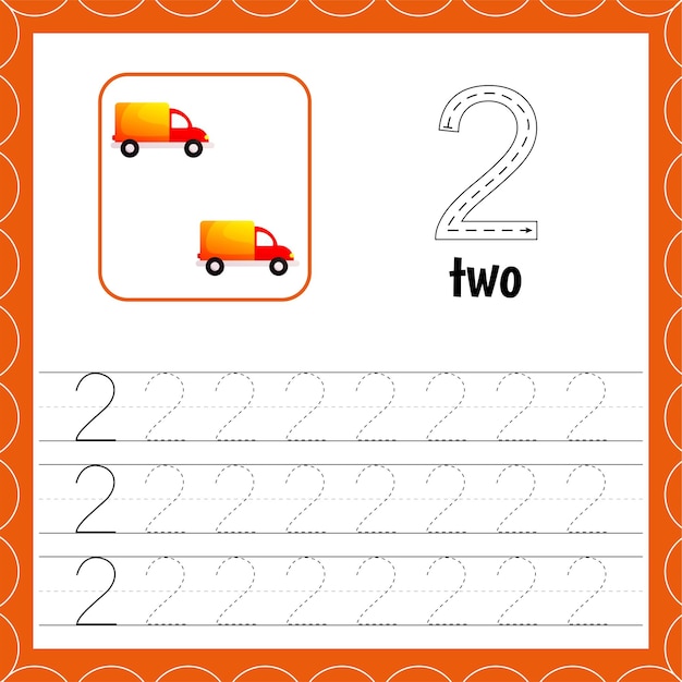 Kaarten met cijfers voor kinderen Traceren Voor kinderen Nummer tweeTel auto's Educatieve rekenbladen