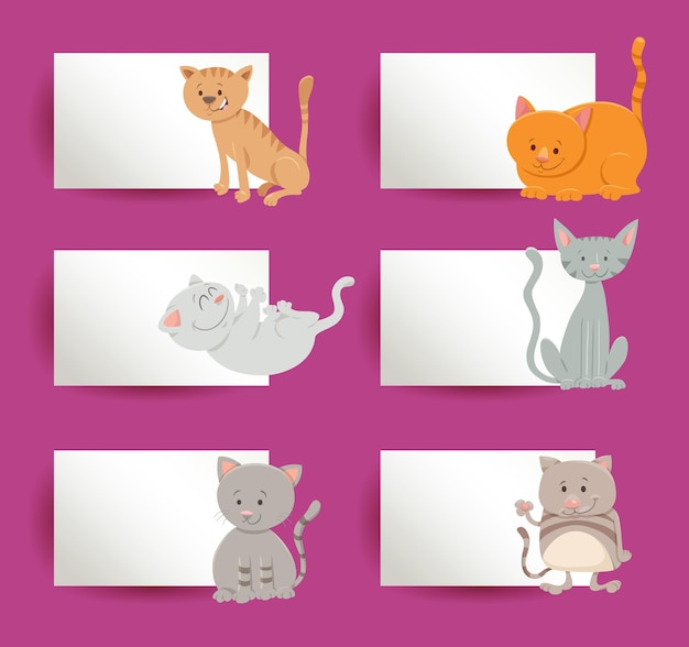 Vector kaarten ontwerpset met cartoon katten en kittens