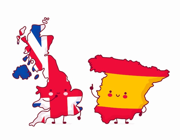 Kaartillustraties van het Verenigd Koninkrijk en Spanje