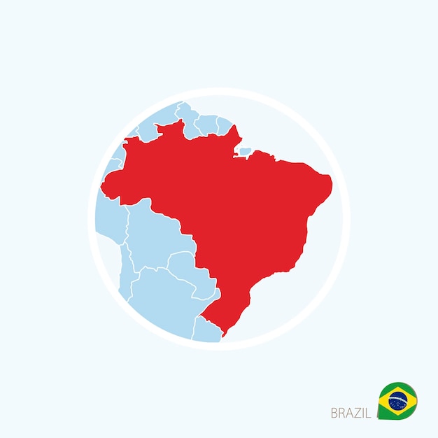 Kaartpictogram van brazilië blauwe kaart van europa met gemarkeerde brazilië in rode kleur