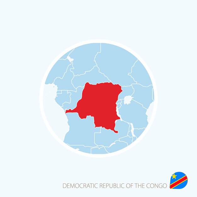 Kaartpictogram van de Democratische Republiek Congo Blauwe kaart van Centraal-Afrika met gemarkeerde DR Congo in rode kleur