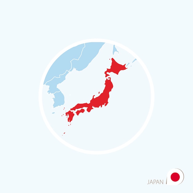 Kaartpictogram van Japan Blauwe kaart van Oost-Azië met gemarkeerd Japan in rode kleur