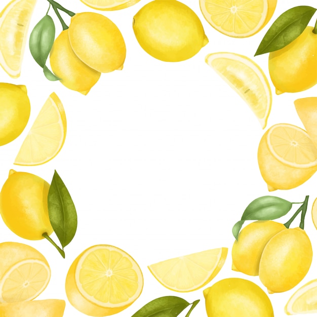 Kaartsjabloon van hand getrokken citroenen, illustratie, ronde frame