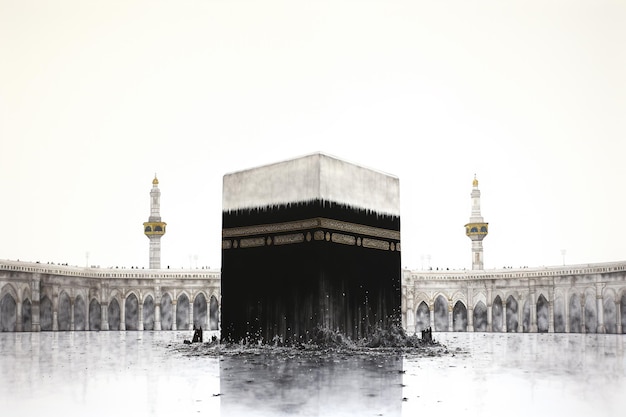 Vector kaba mosque islam muslim people walking around kaaba in mecca blurry tawaf around the kaaba a power