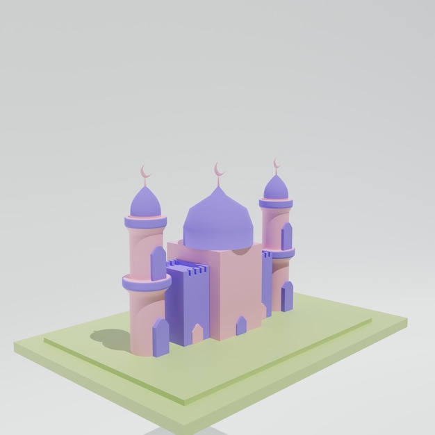 Kabaah alharam en moskee concept Realistische 3D-object cartoon stijl