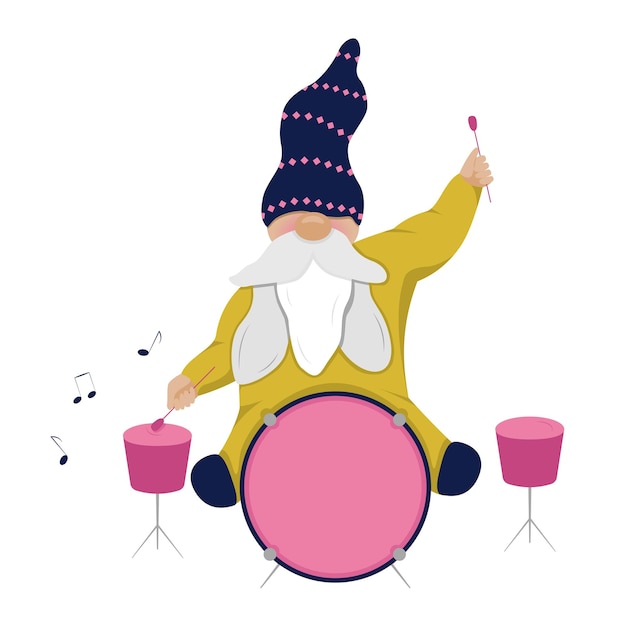 Kabouter speelt drums zittend op stoel gnome drummer