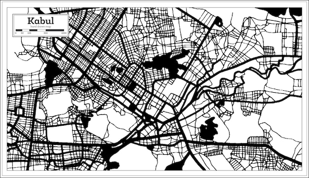 Kabul Afghanistan stadsplattegrond in zwart-witte kleur in retro-stijl overzichtskaart