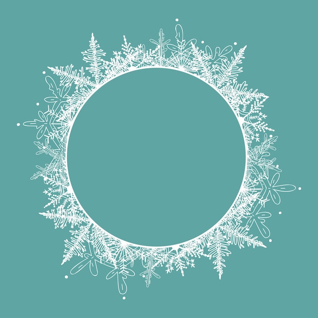 Vector kader. ronde witte frame gemaakt van sneeuwvlokken. perfect voor het decoreren van sociale netwerken, foto's en tekst. kerst kader. vector.