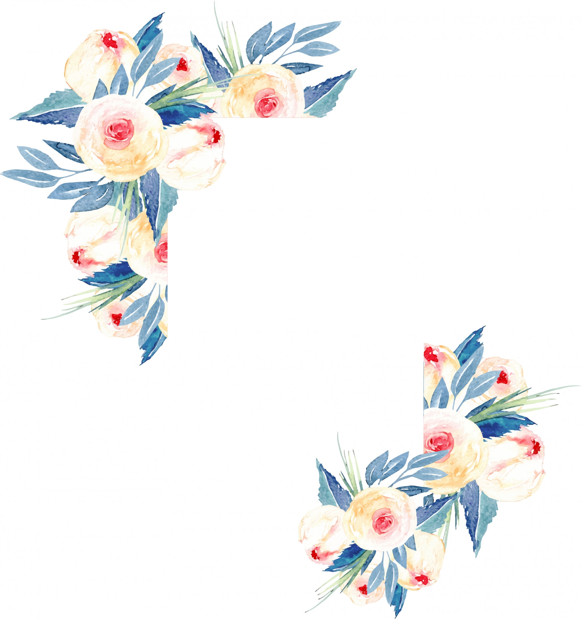 Kaderrand Van Roze Rozen, Blauwe Bladeren En Takken | Premium Vector