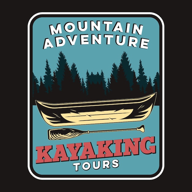 Kajakken Outdoor Adventure Label Vector Illustratie Retro Vintage Badge Sticker en T-shirt Design