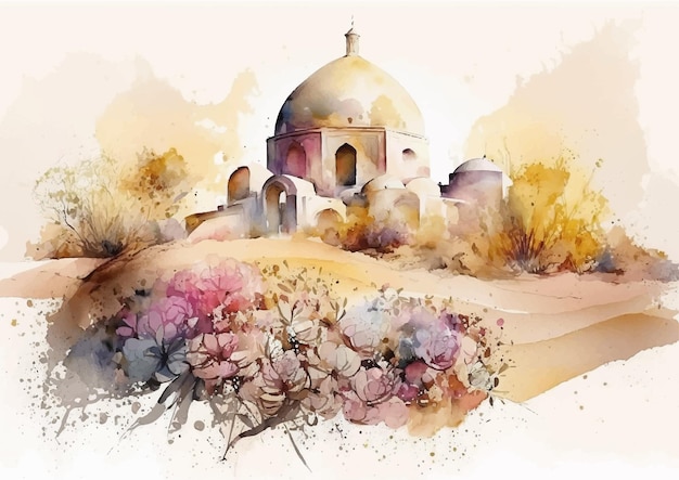 A Kaleidoscope of Color through Watercolor Mosques in Islamic Art