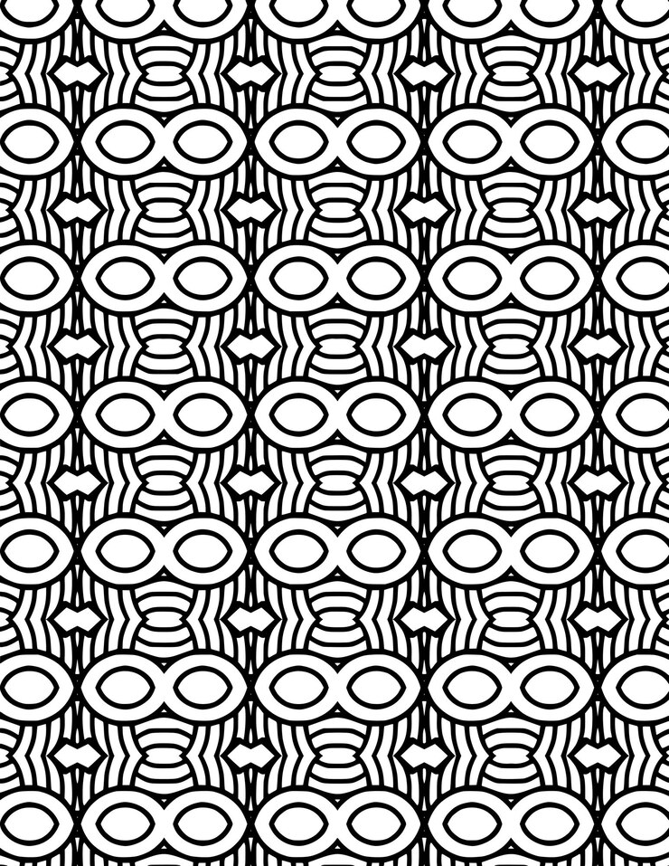 Vector kaleidoscope geometric pattern background repeated illustration black and white lineart