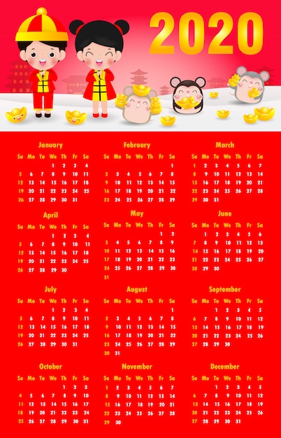 Kalender 2020. chinees nieuwjaar