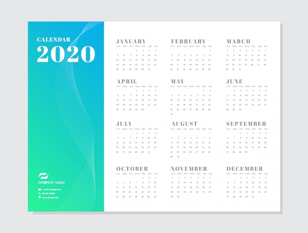 Kalender 2020-sjabloonweek start op zondag.