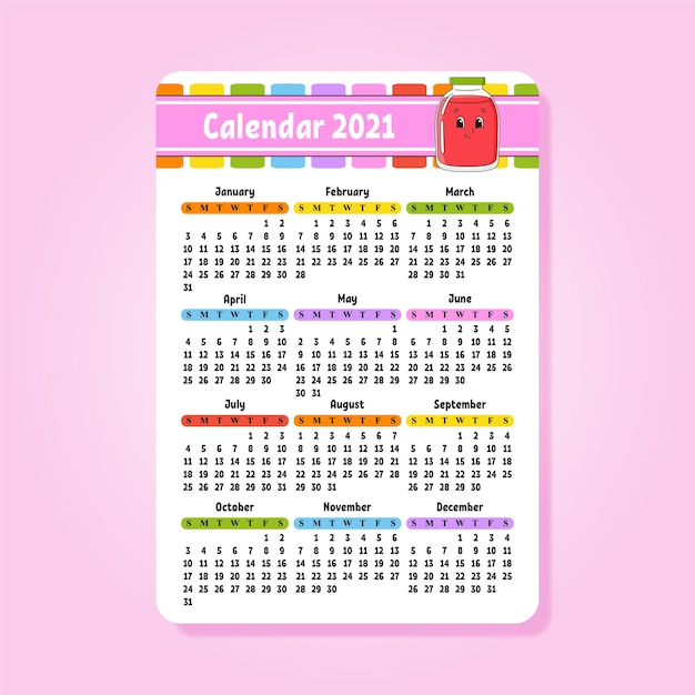 Kalender 2021 met schattig karakter