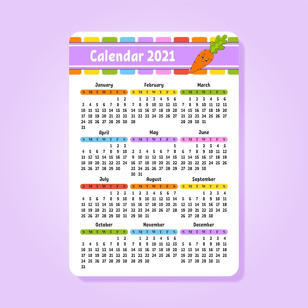 Kalender 2021 met schattig karakter