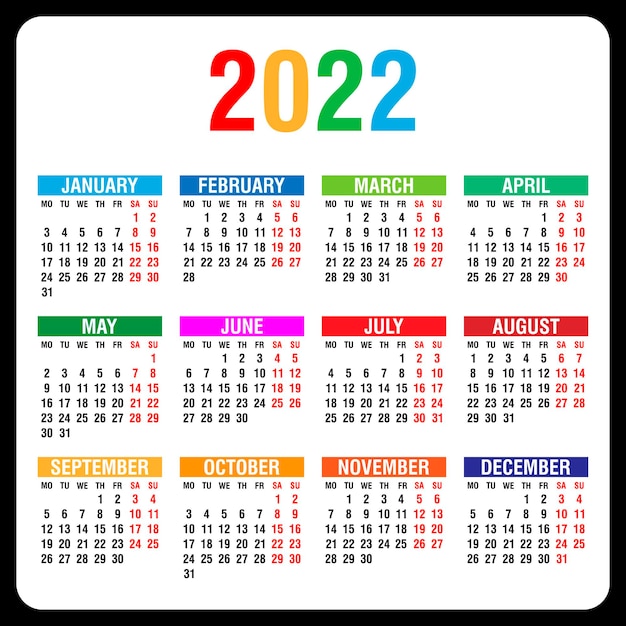 Kalender 2022 jaarlijkse Week begint op maandag Vectorillustratie