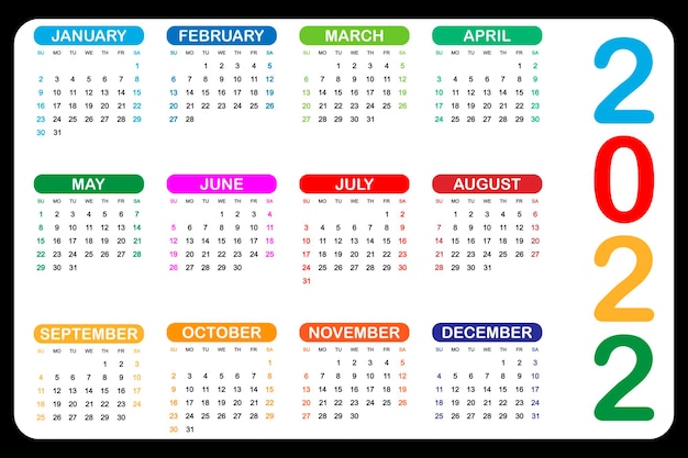 Kalender 2022 jaarlijkse Week begint op zondag Vectorillustratie