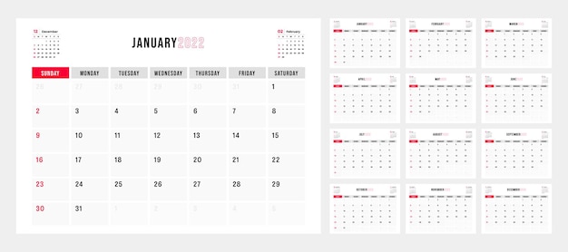 Kalender 2022 planning weeksjabloon