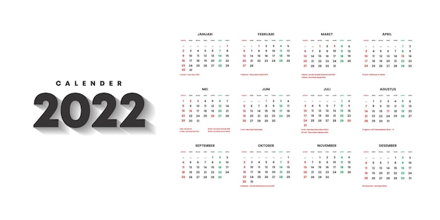 Kalender 2022 sjabloon Indonesische versie