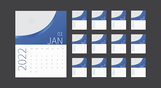 Kalender 2022-sjabloon Kalendersjabloonontwerp met plaats voor foto Modern ontwerp