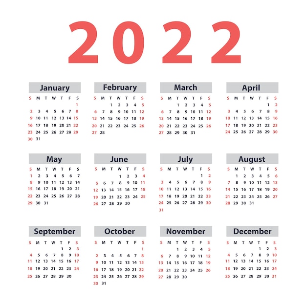 Kalender 2022 vanaf zondag. vector illustratie