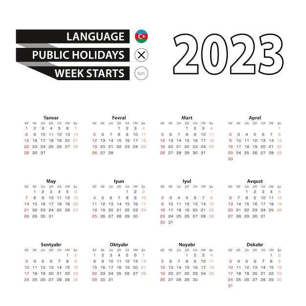 Kalender 2023 in de Azerbeidzjaanse taalweek begint zondag